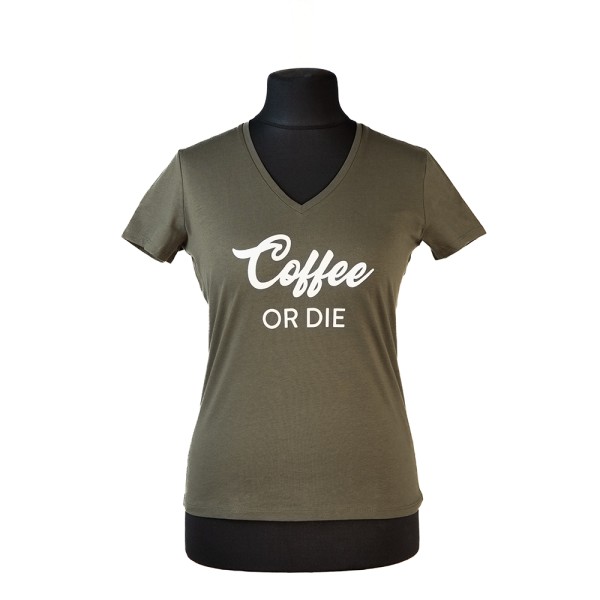 T-shirt Coffee or Die kaki Femme